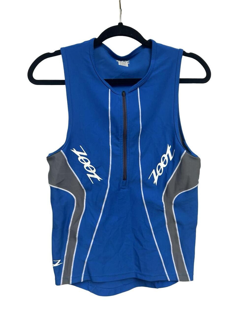 Zoot Triathlon Top Mens M Blue Sleeveless 1/2 Zip Tri Jersey Cycling Run